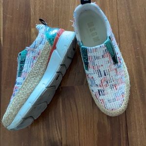MSGM tweed and Leather slip ons